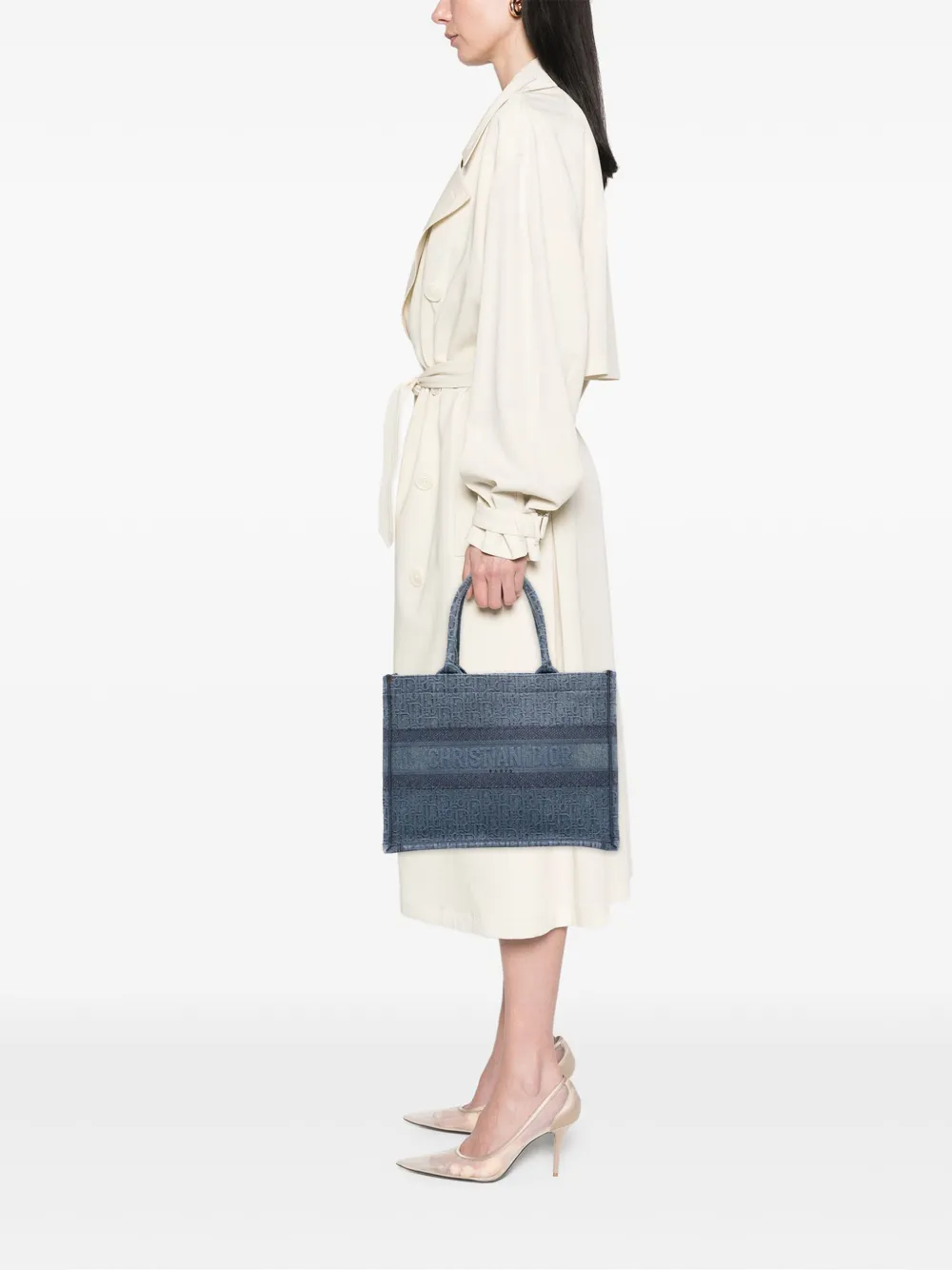 Pre-owned Dior 2019 Medium Oblique Denim Book Tote Bag In Blue