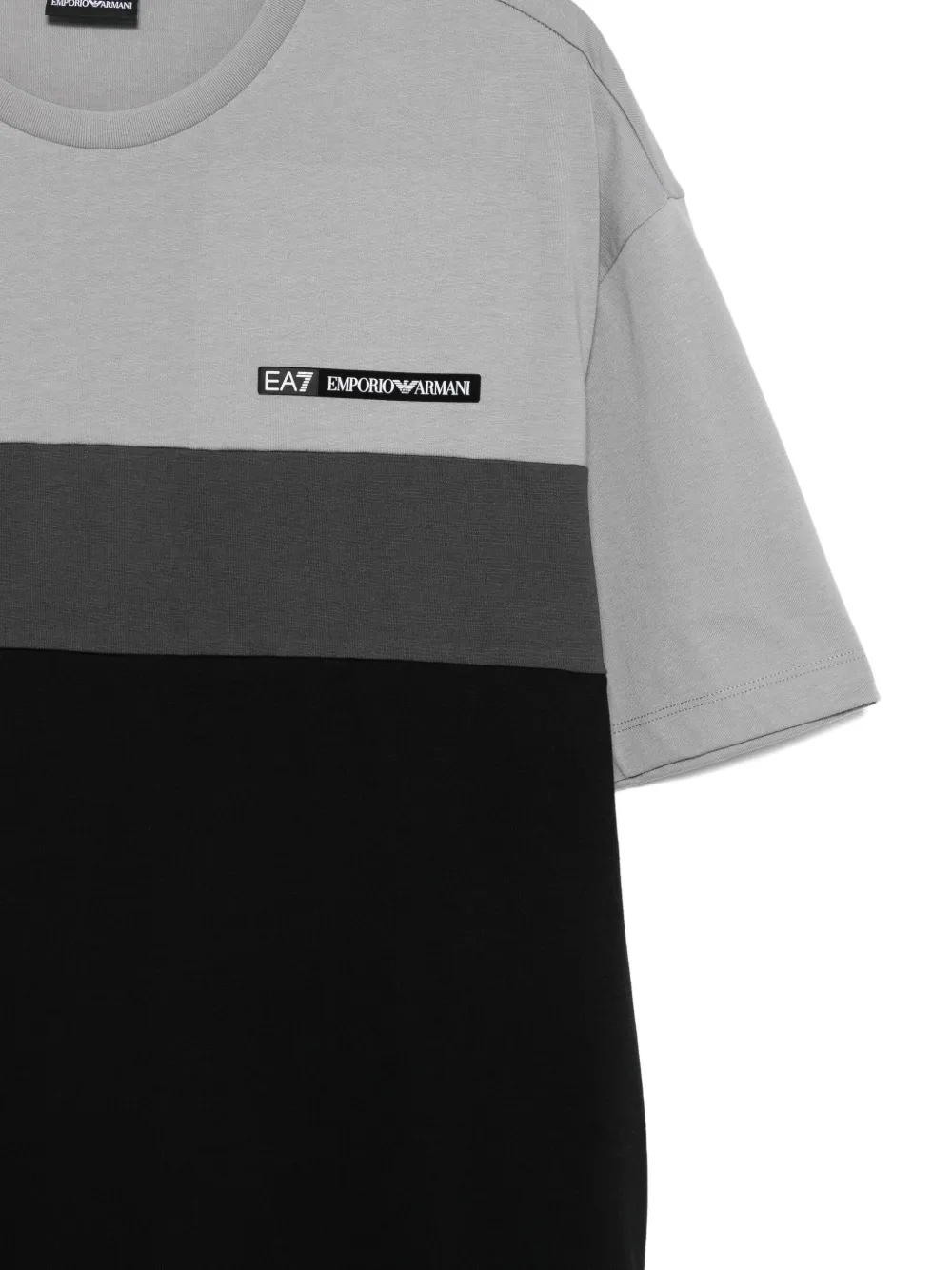 Ea7 Athletic Colour Block Cotton-blend Crew-neck T-shirt In Gray