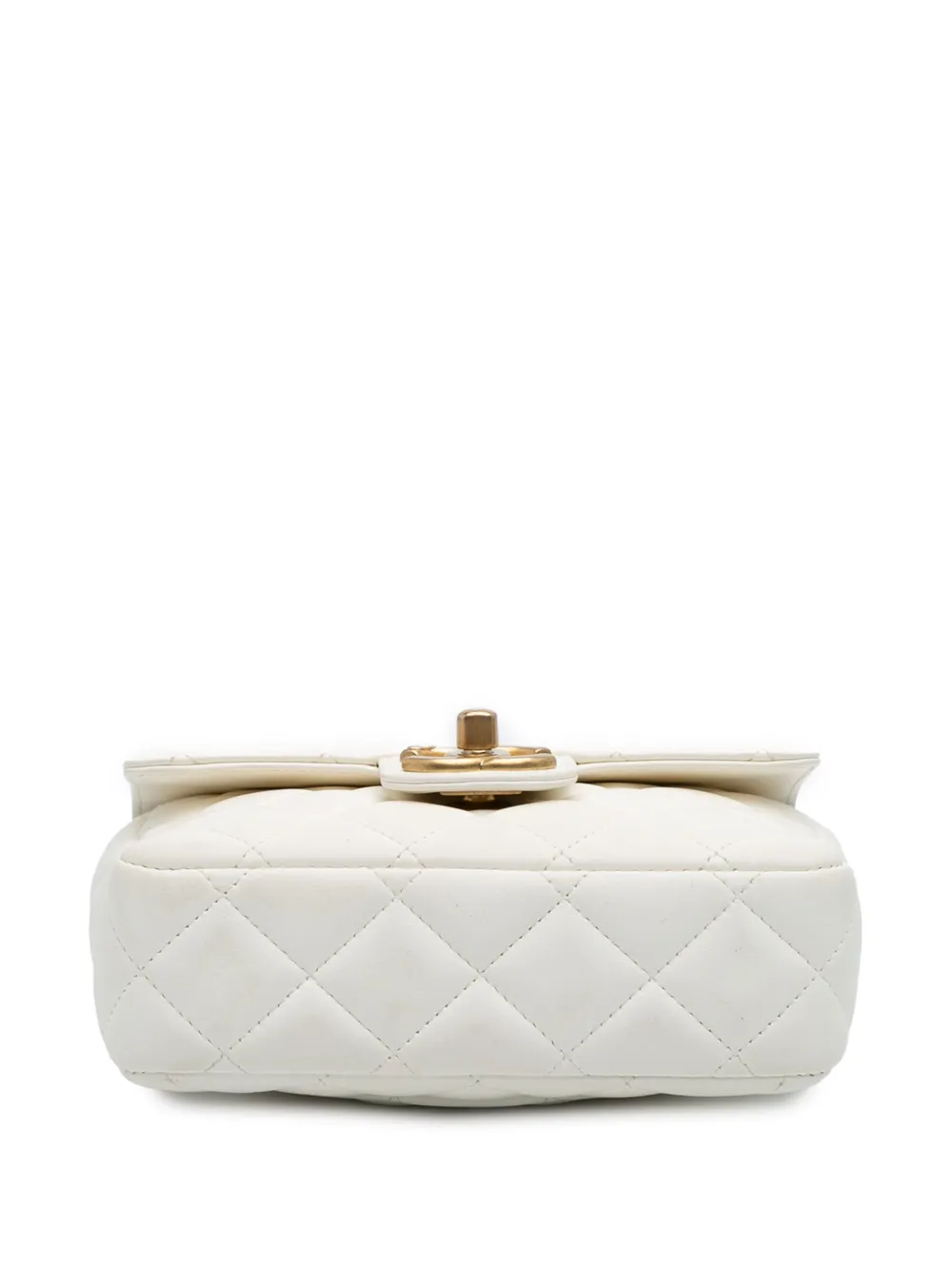Pre-owned Chanel 2021-2025 Mini Square Classic Lambskin Casino Royale Charms Single Flap Crossbody Bag In White