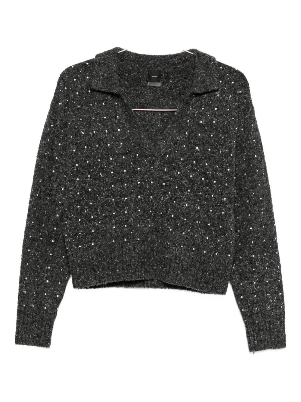 Pinko Rhinetone-embellished Collared Sweater In Gray