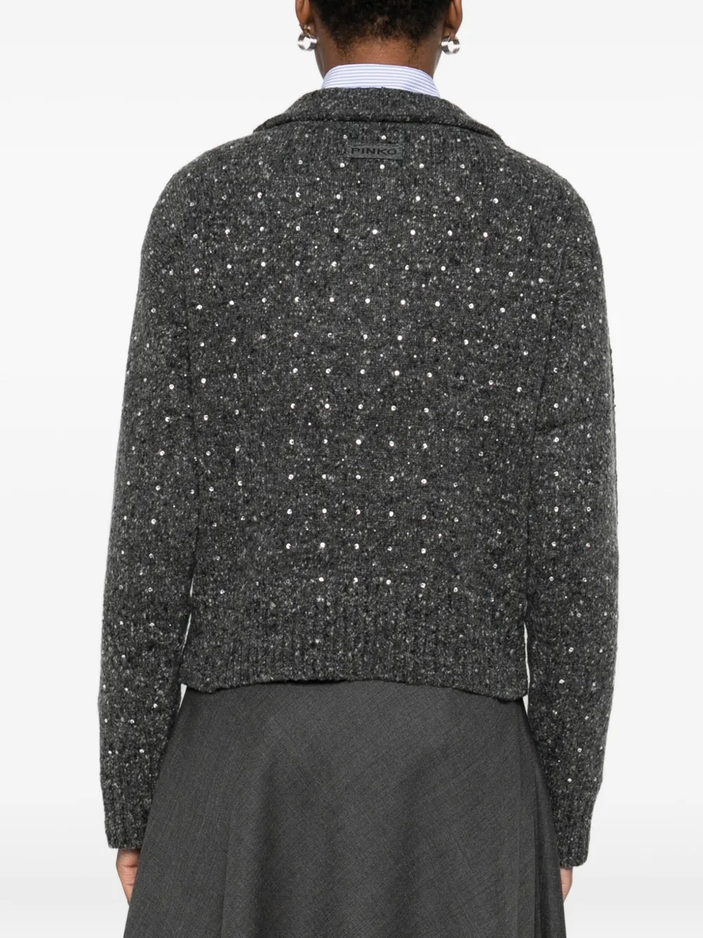 Pinko Rhinetone-embellished Collared Sweater In Gray