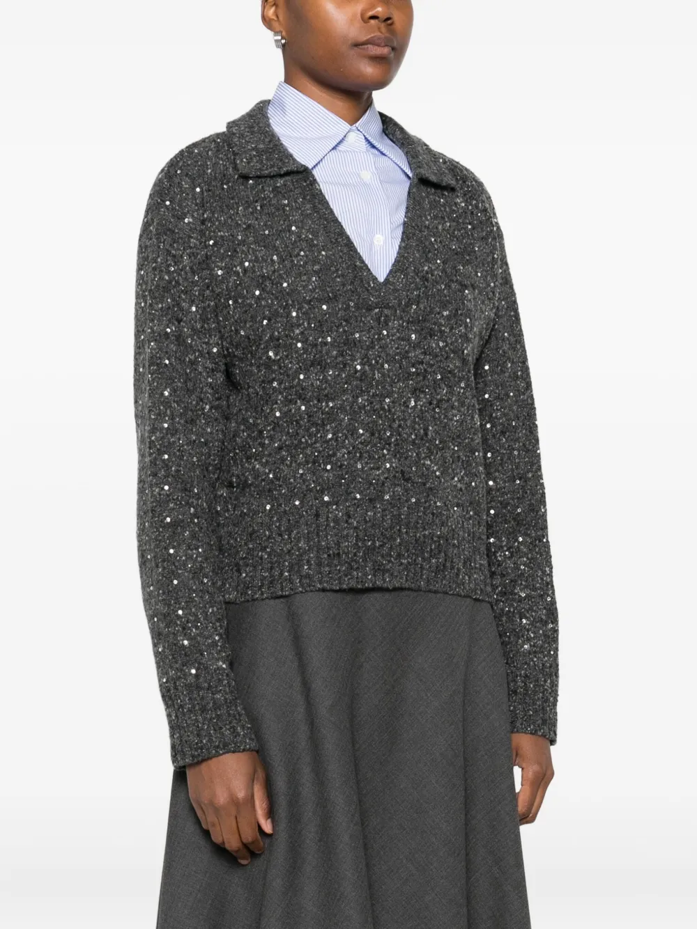 Pinko Rhinetone-embellished Collared Sweater In Gray