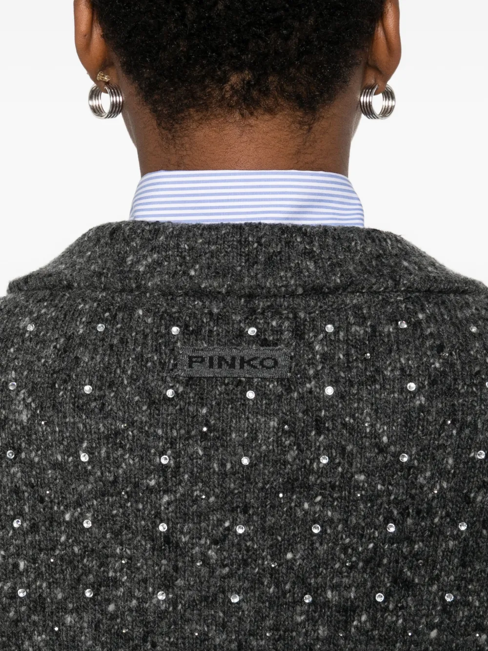 Pinko Rhinetone-embellished Collared Sweater In Gray