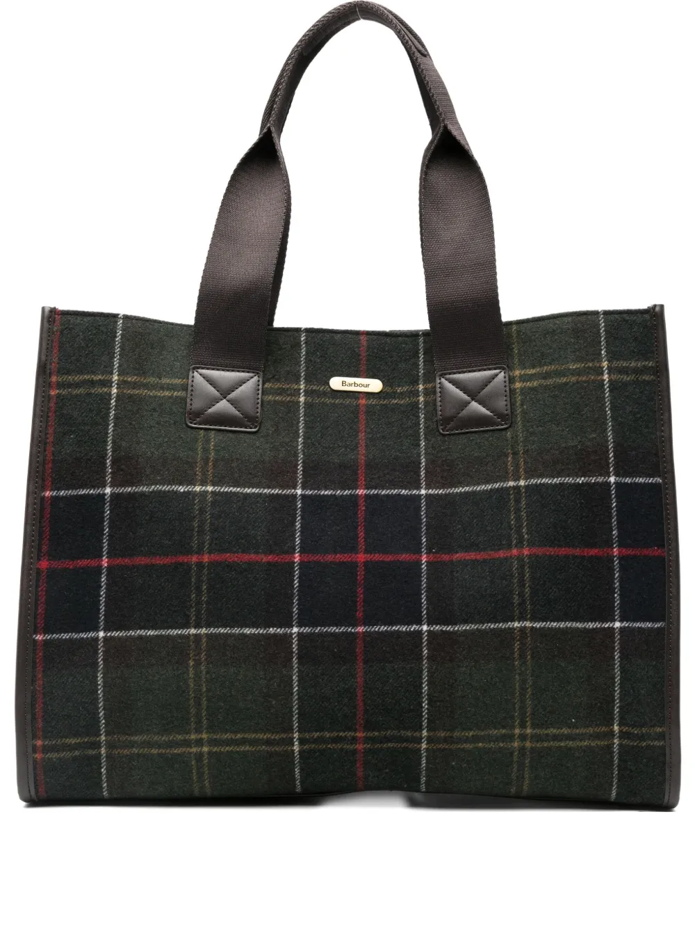 Barbour Large Plaid-pattern Tote Bag In Green