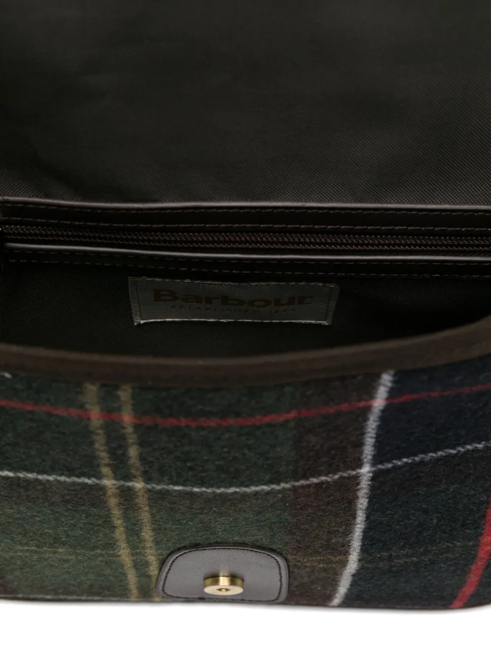 Barbour Small Plaid-panelled Leather Cross-body Bag In Green