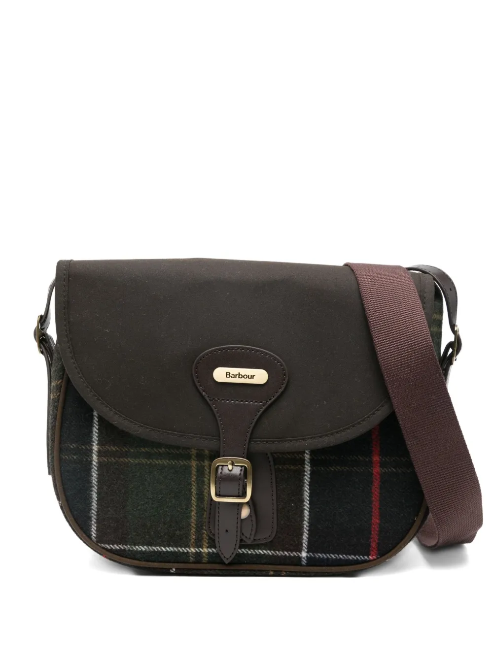 Barbour Small Plaid-panelled Leather Cross-body Bag In Green