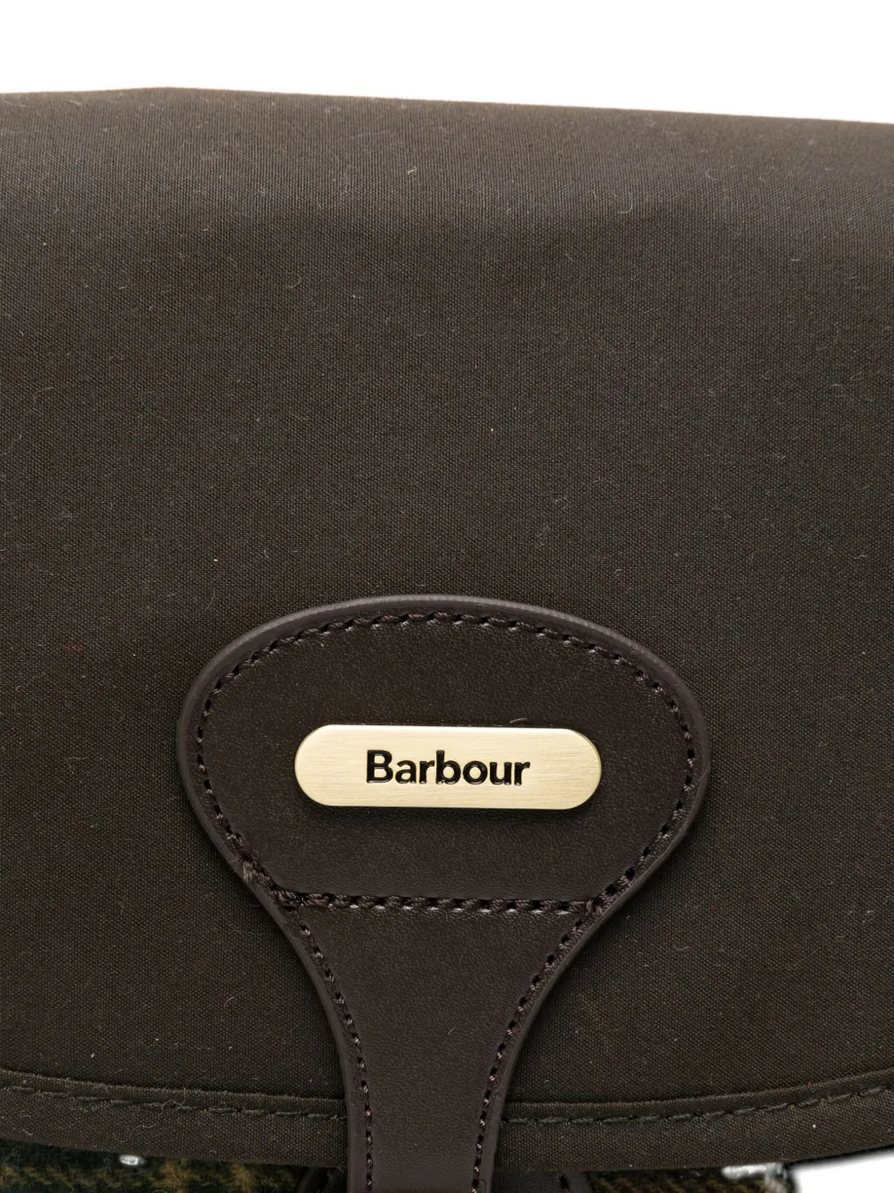 Barbour Small Plaid-panelled Leather Cross-body Bag In Green