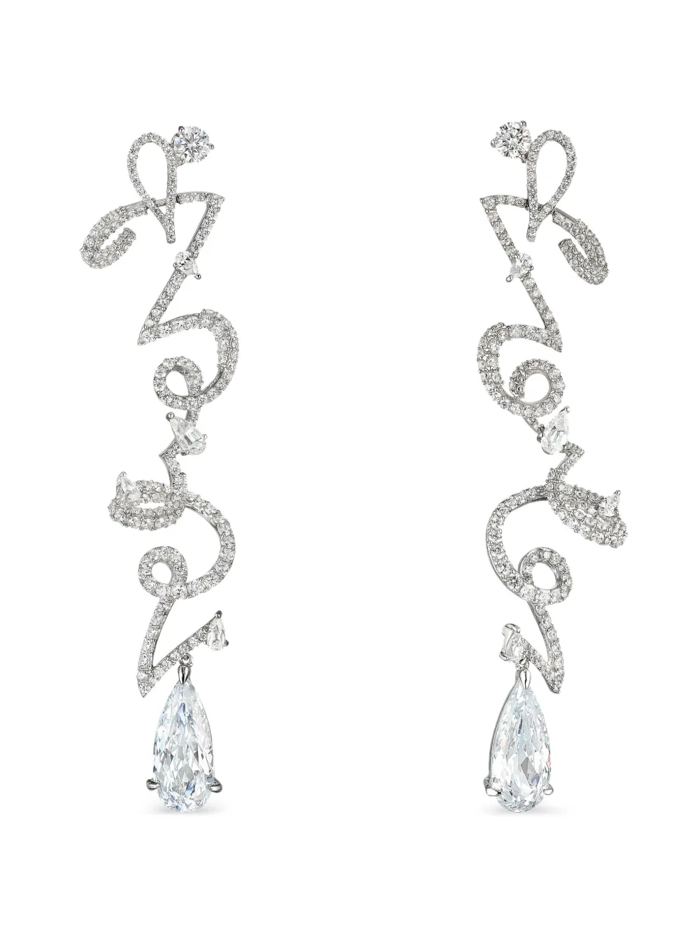 Anabela Chan 14k White Gold And Rhodium Vermeil Script Diamond Earrings In Silver