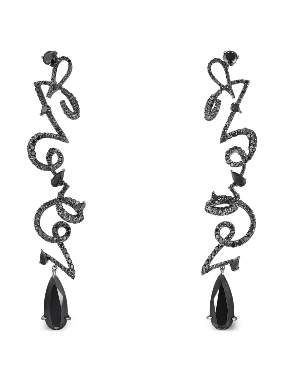 Anabela Chan 18k White Gold Script Diamonds Earrings In Black
