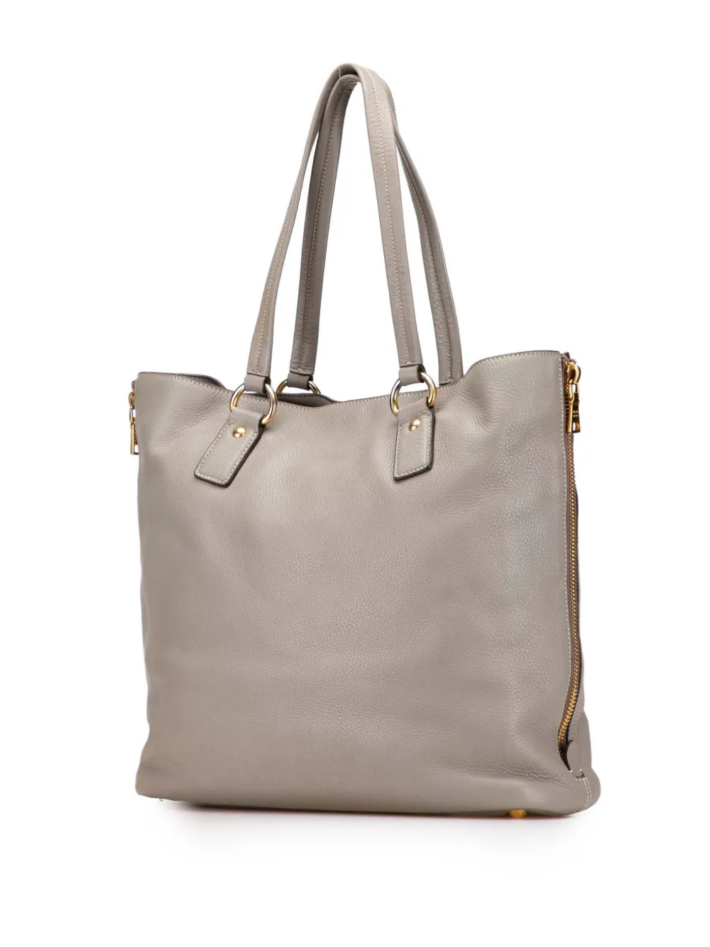 Pre-owned Prada 2013-2025 Vitello Daino Side Zip Shopper Tote Bag In Gray