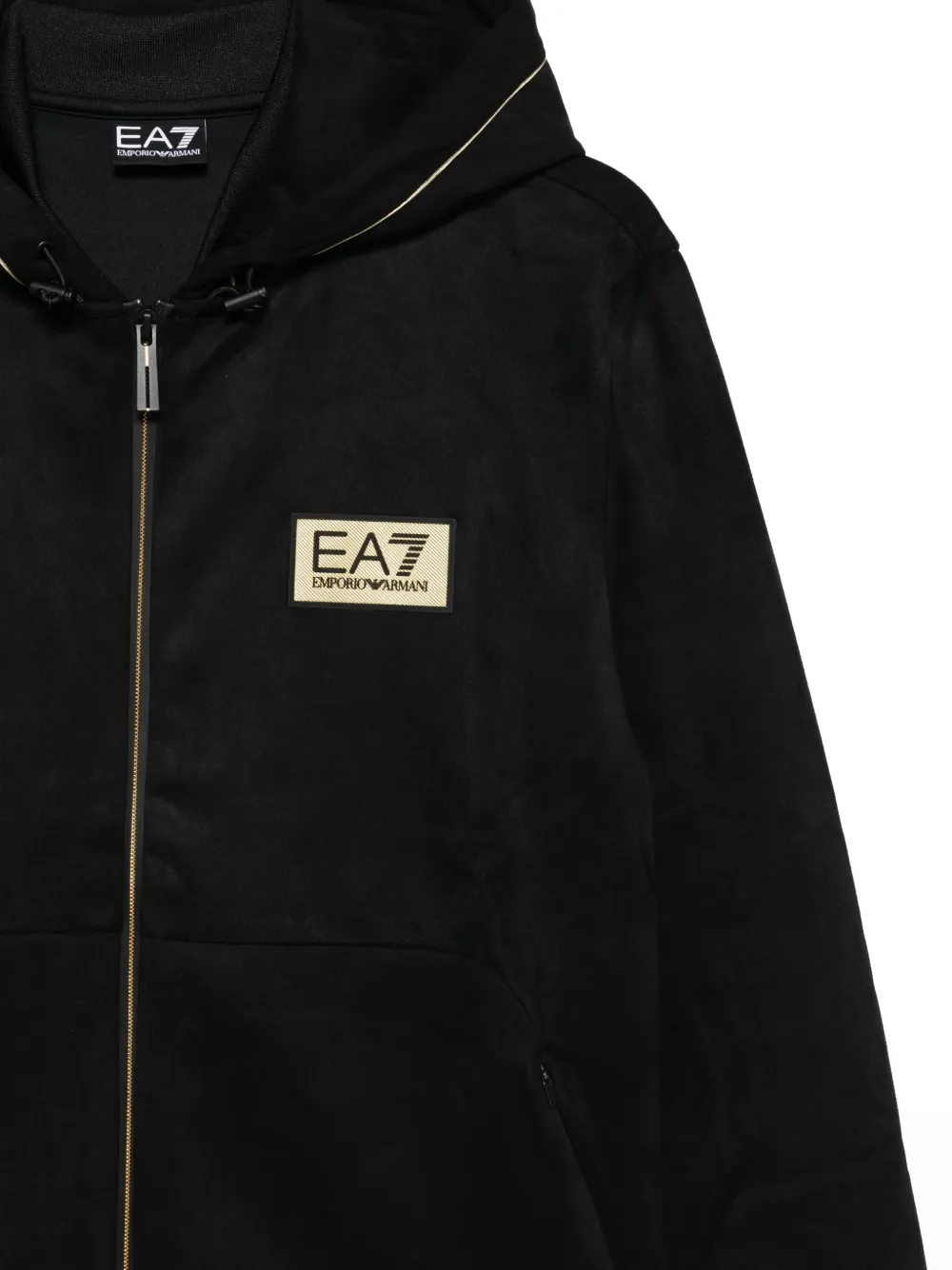 Ea7 Logo-plaque Zip-up Hoodie In Black