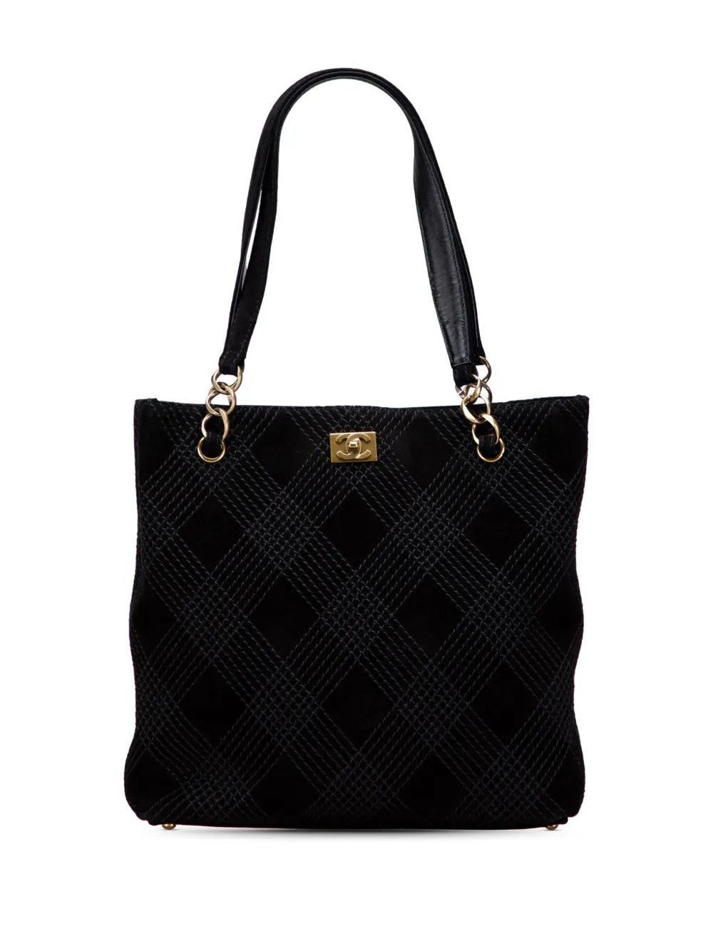 CHANEL Pre-Owned 2002-2003 ココマーク ステッチ スエード ハンドバッグ - ブラック CHANEL Pre-Owned 2002-2003 ココマーク ステッチ スエード ハンドバッグ - ブラック