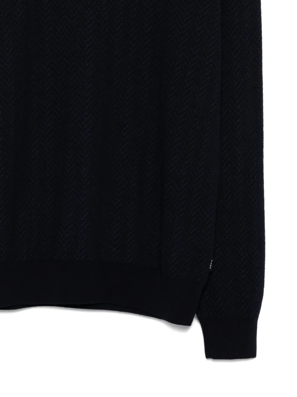 Hugo Boss Herringbone-pattern Crew-neck Sweater In Black