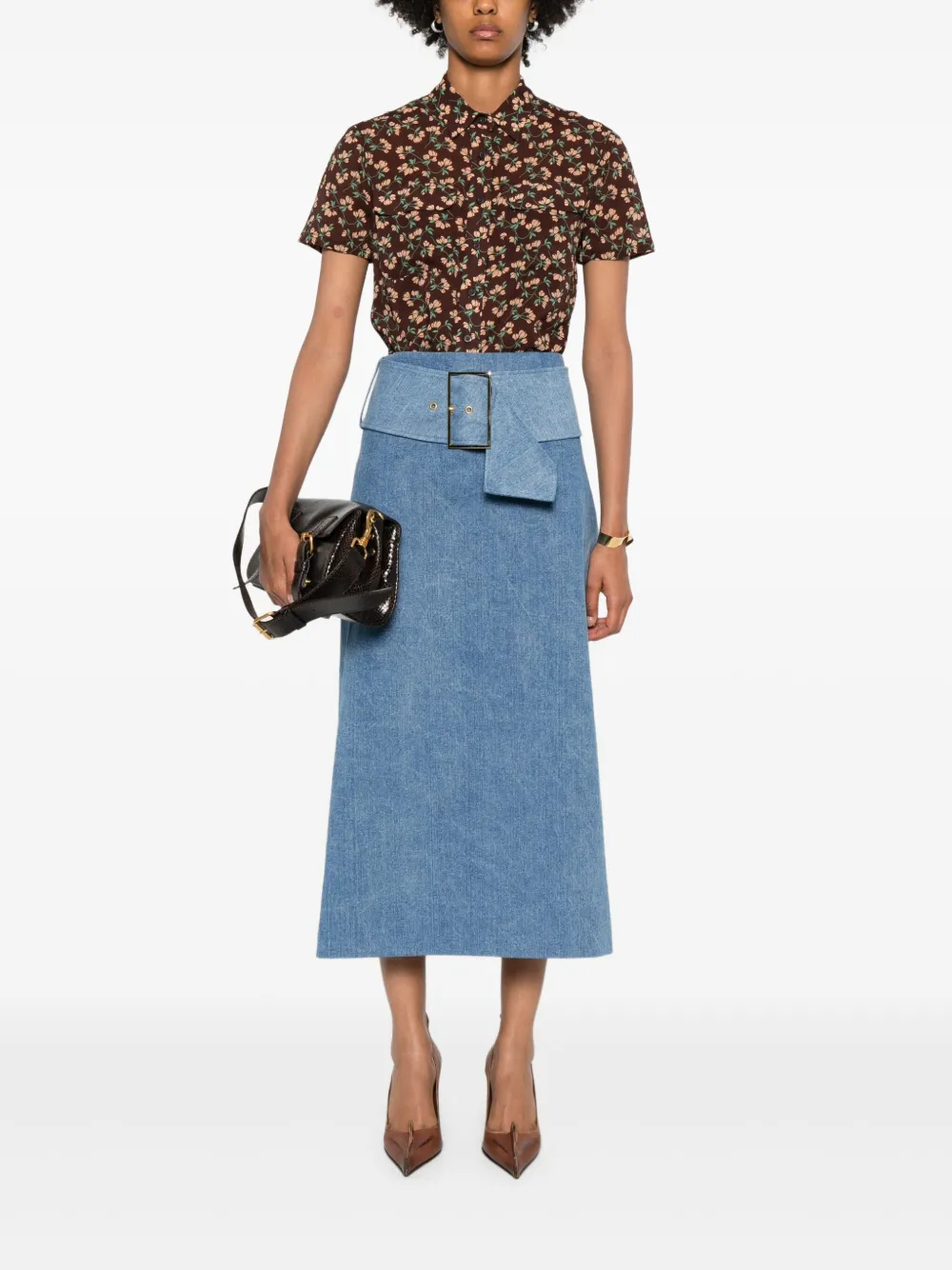 Prada Blouse met bloemenprint - Bruin