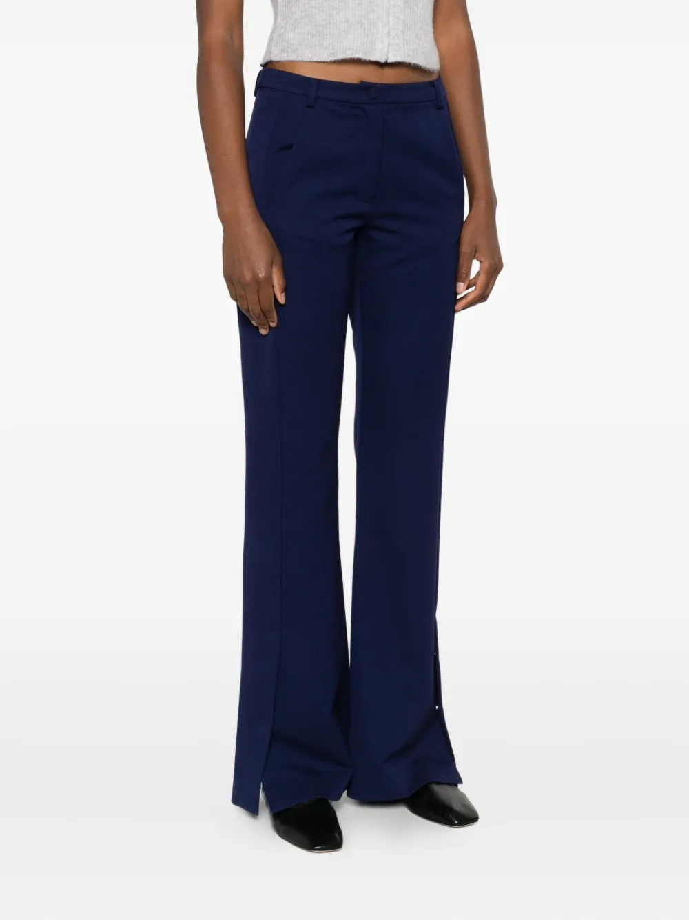 Patrizia Pepe Embroidered Split-hem Trousers In Blue