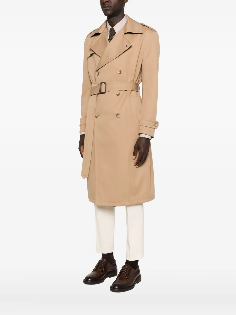 Tagliatore Double-breasted Belted Trench Coat In Neutral