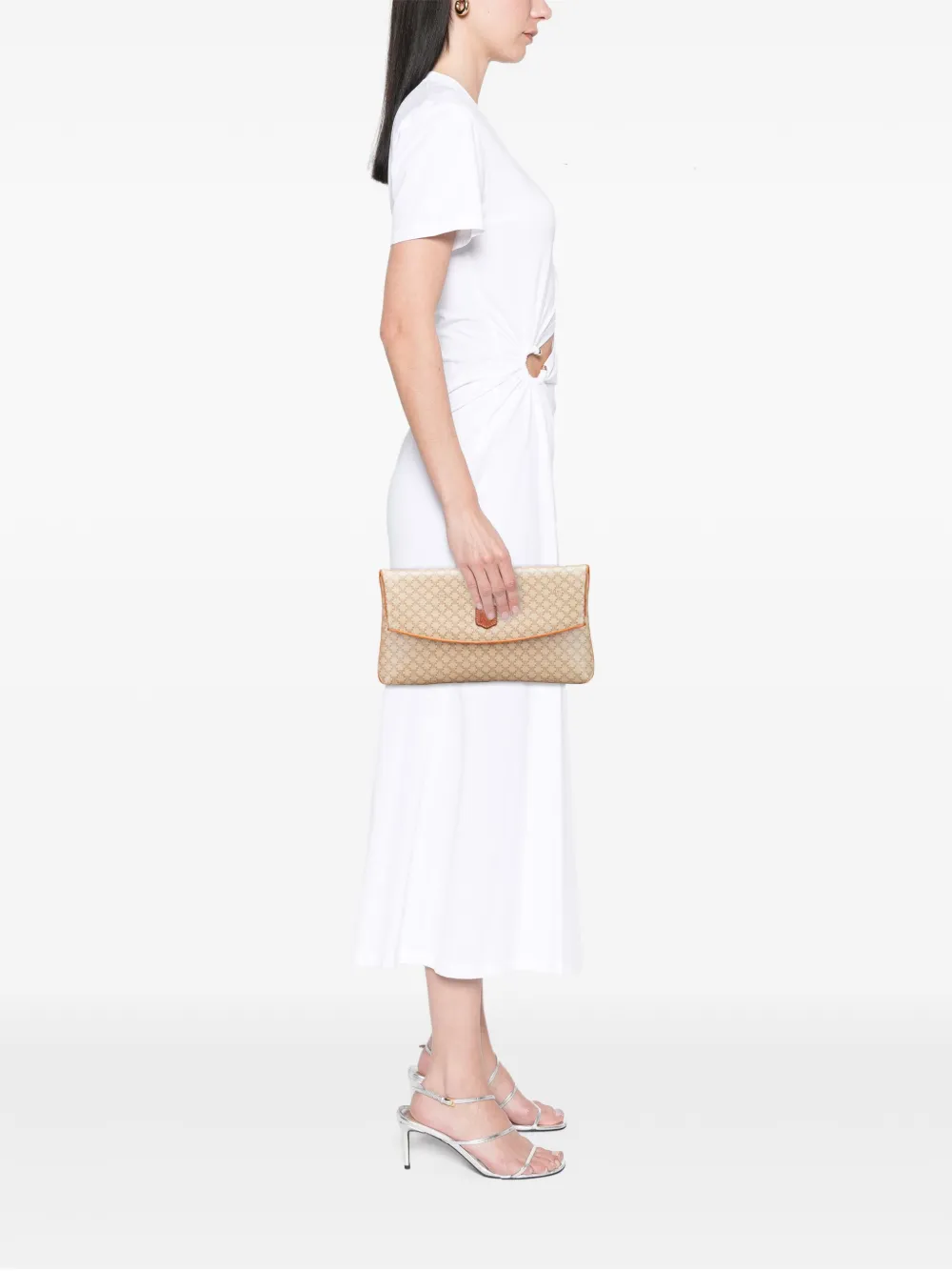 Pre-owned Celine 1990 Macadam Coated Canvas Clutch Bag In Brown