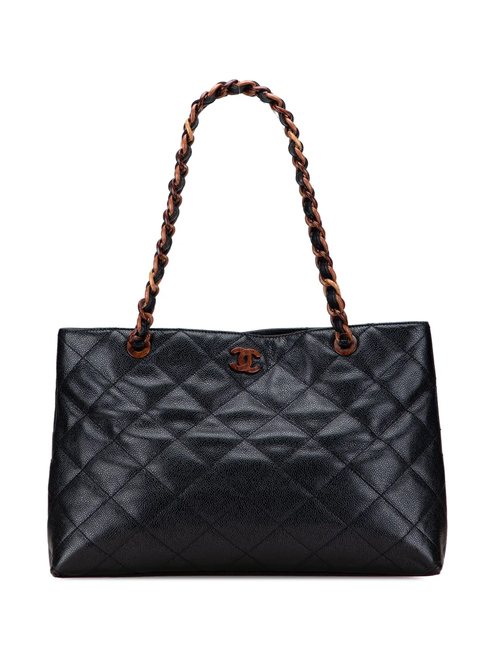 CHANEL Pre-Owned 2000-2002 ココマーク マトラッセ キャビア トータス チェーン ハンドバッグ - ブラック CHANEL Pre-Owned 2000-2002 ココマーク マトラッセ キャビア トータス チェーン ハンドバッグ - ブラック