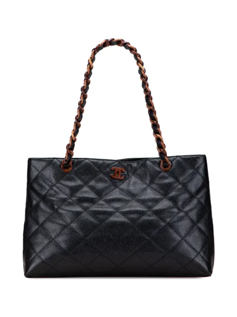 CHANEL Pre-Owned 2000-2002 CC Quilted Caviar Tortoise Chain tote bag