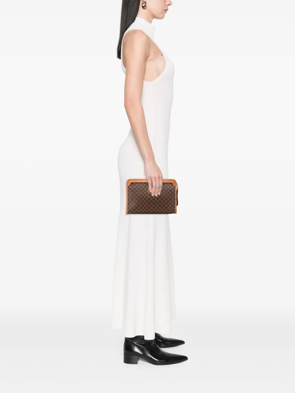 Pre-owned Celine 2005 Macadam Coated Canvas Clutch Bag In Brown