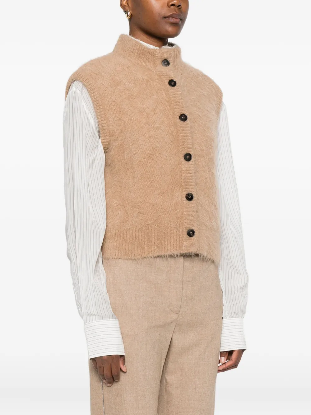 Antonelli Cropped Beige Sweater Vest With High Neckline In Neutral