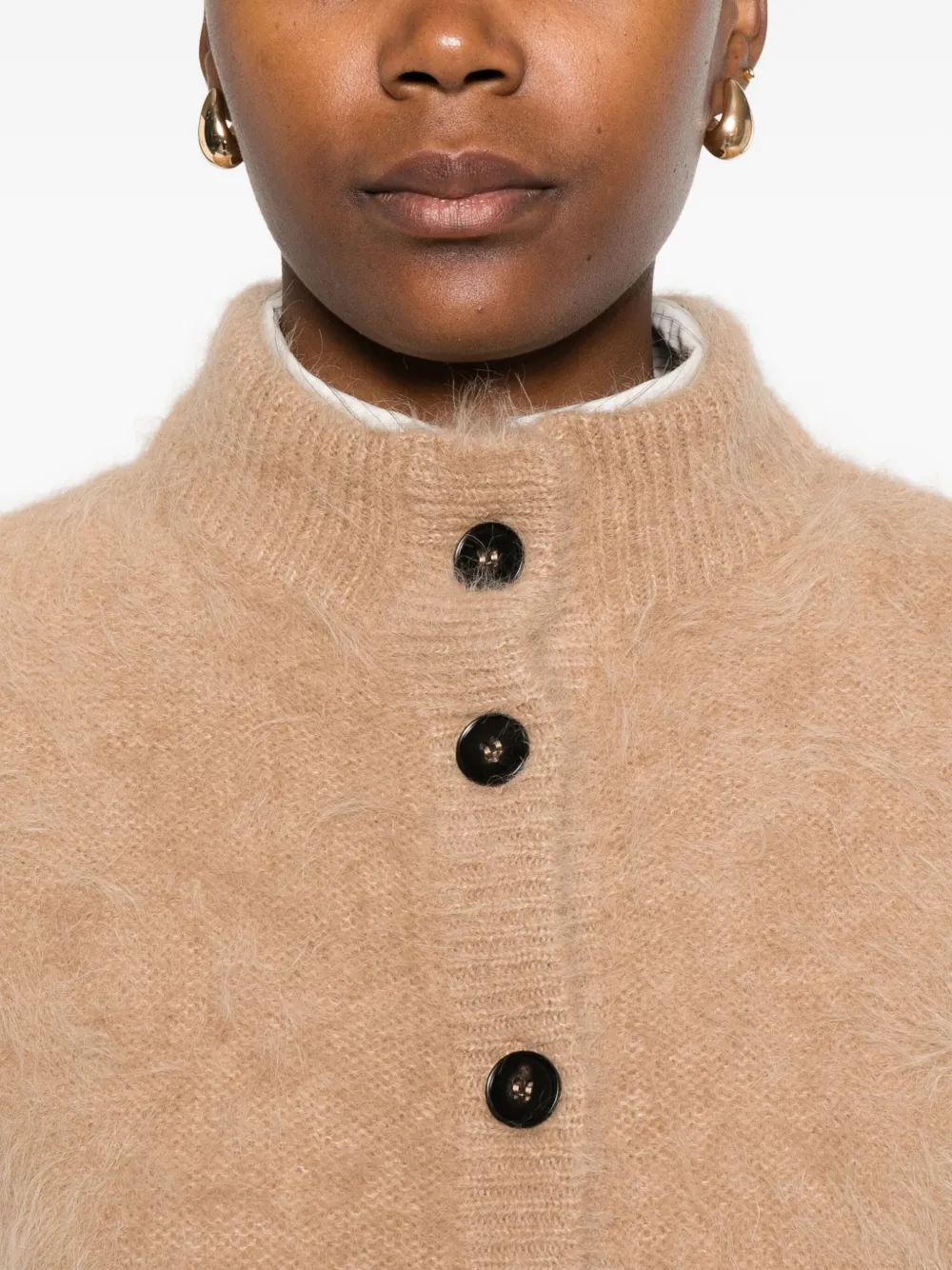 Antonelli Cropped Beige Sweater Vest With High Neckline In Neutral