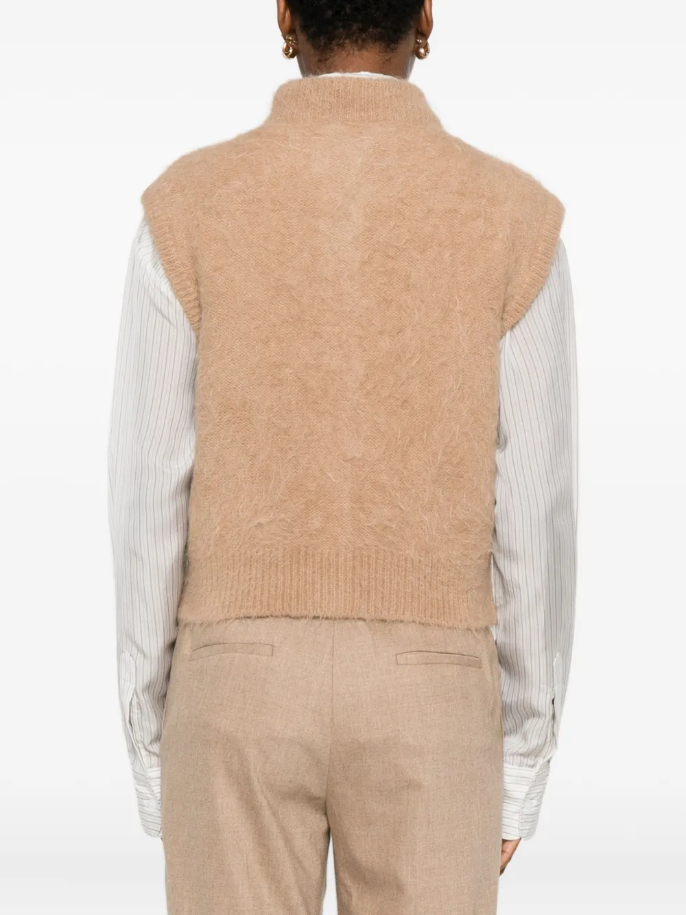 Antonelli Cropped Beige Sweater Vest With High Neckline In Neutral