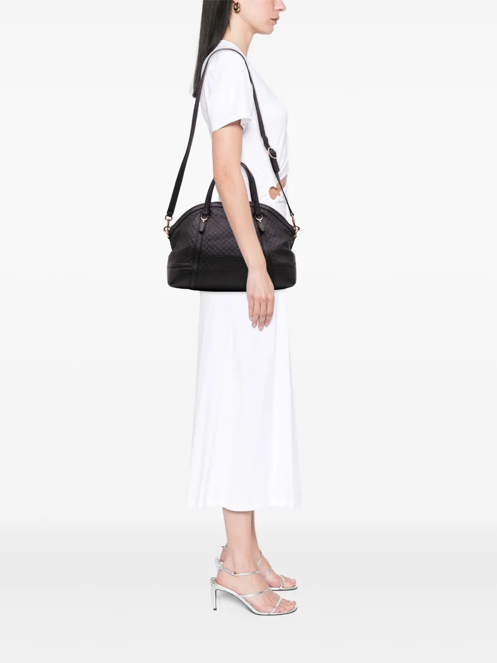 Pre-owned Gucci 2016-2025 Large Microssima Nice Dome Satchel In Black