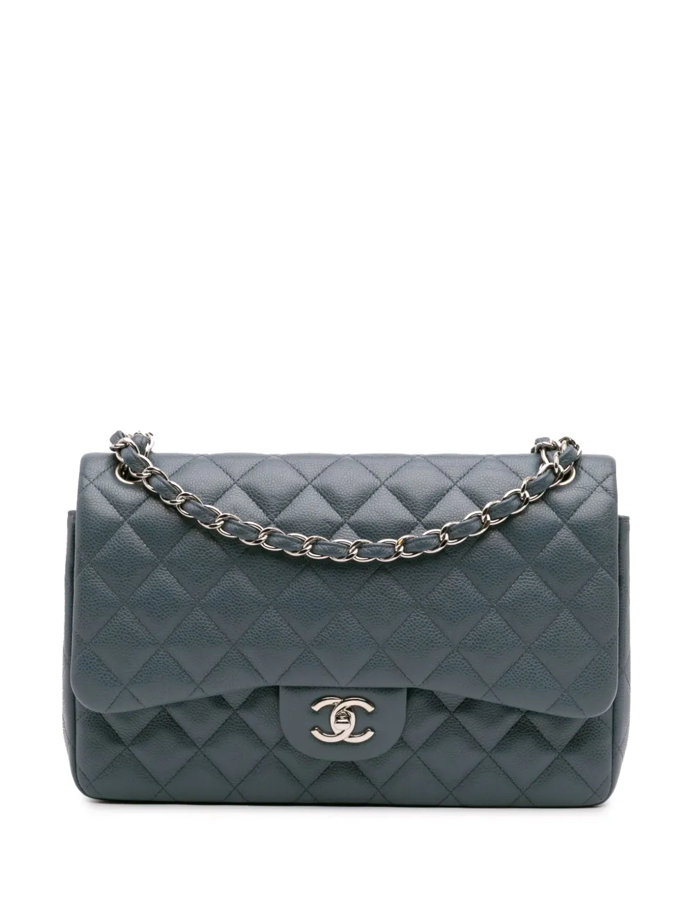 CHANEL Pre-Owned 2014 ジャンボ クラシック キャビア ダブルフラップ ショルダーバッグ - ブルー CHANEL Pre-Owned 2014 ジャンボ クラシック キャビア ダブルフラップ ショルダーバッグ - ブルー