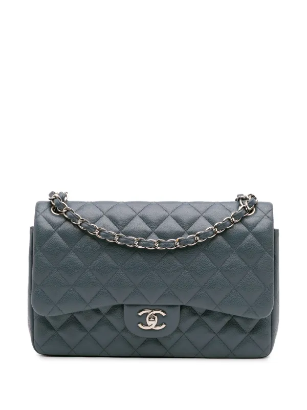 CHANEL Pre-Owned 2014 Jumbo Classic Caviar Double Flap Shoulder Bag Blue  FARFETCH ID