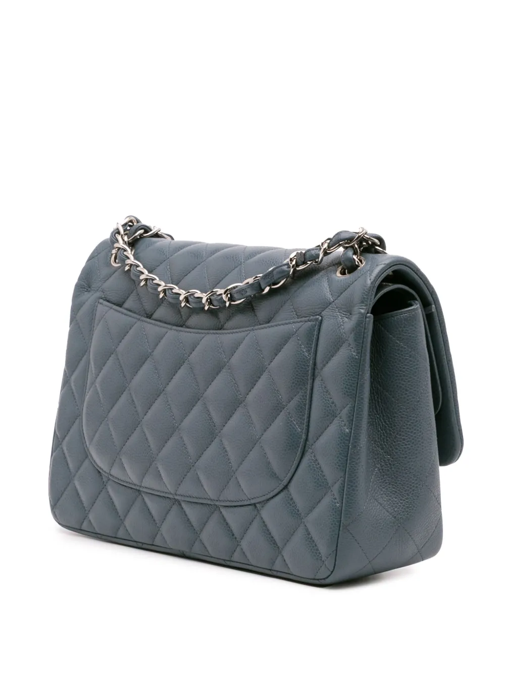 Pre-owned Chanel 2014 Jumbo Classic Caviar Double Flap Shoulder Bag In Blue