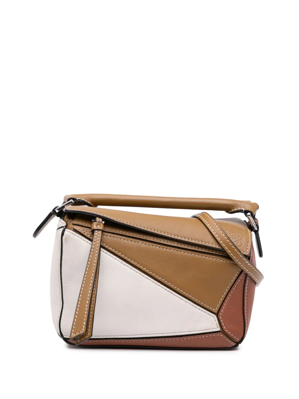 Loewe Pre-Owned 2020 ミニ トリコロール カーフスキン パズル サッチェルバッグ - ブラウン Loewe Pre-Owned 2020 ミニ トリコロール カーフスキン パズル サッチェルバッグ - ブラウン