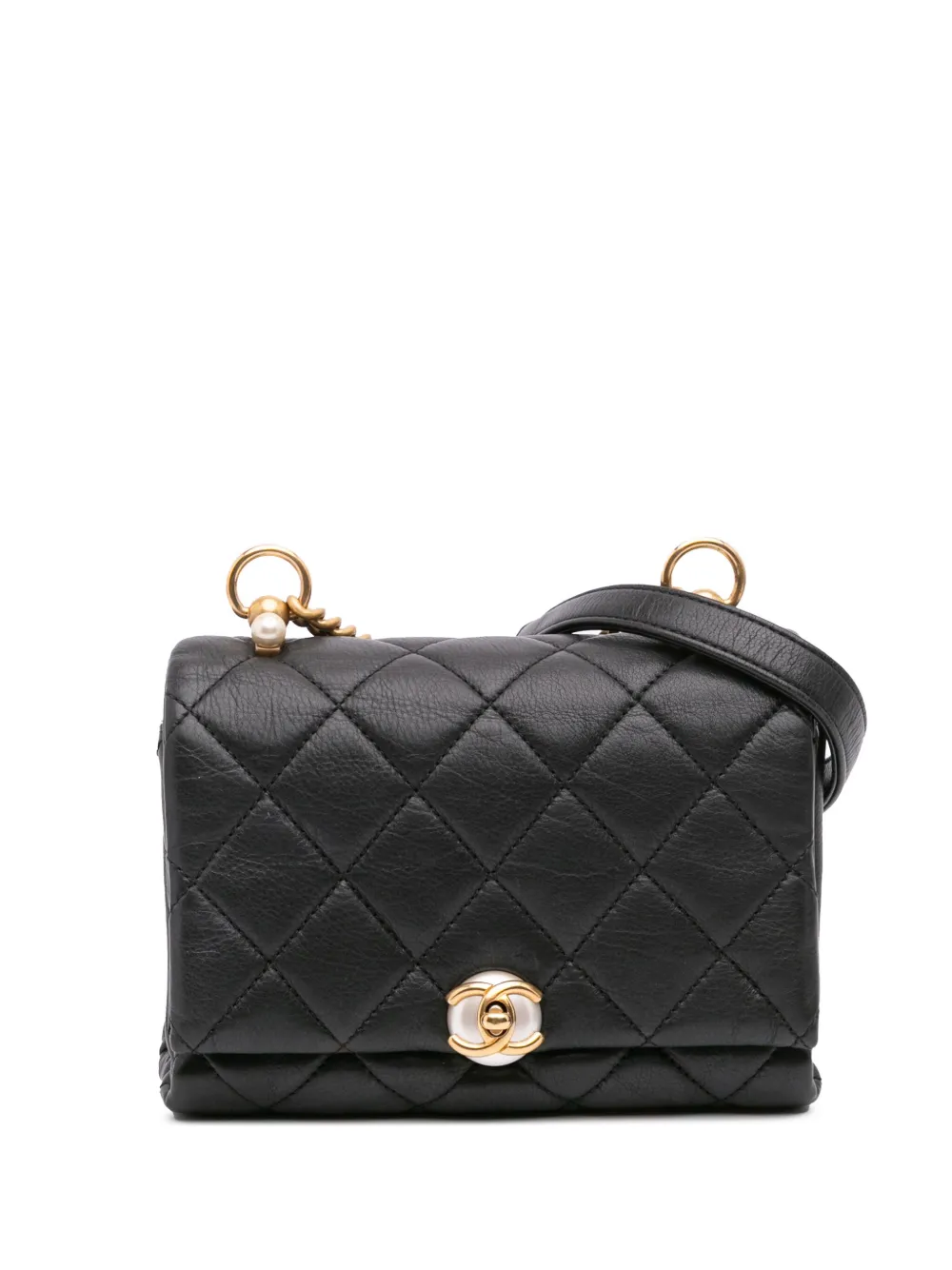 CHANEL Pre-Owned 2019 ミニ マトラッセ カーフスキン パール ココマーク アコーディオン フラップ ショルダーバッグ CHANEL Pre-Owned 2019 ミニ マトラッセ カーフスキン パール ココマーク アコーディオン フラップ ショルダーバッグ