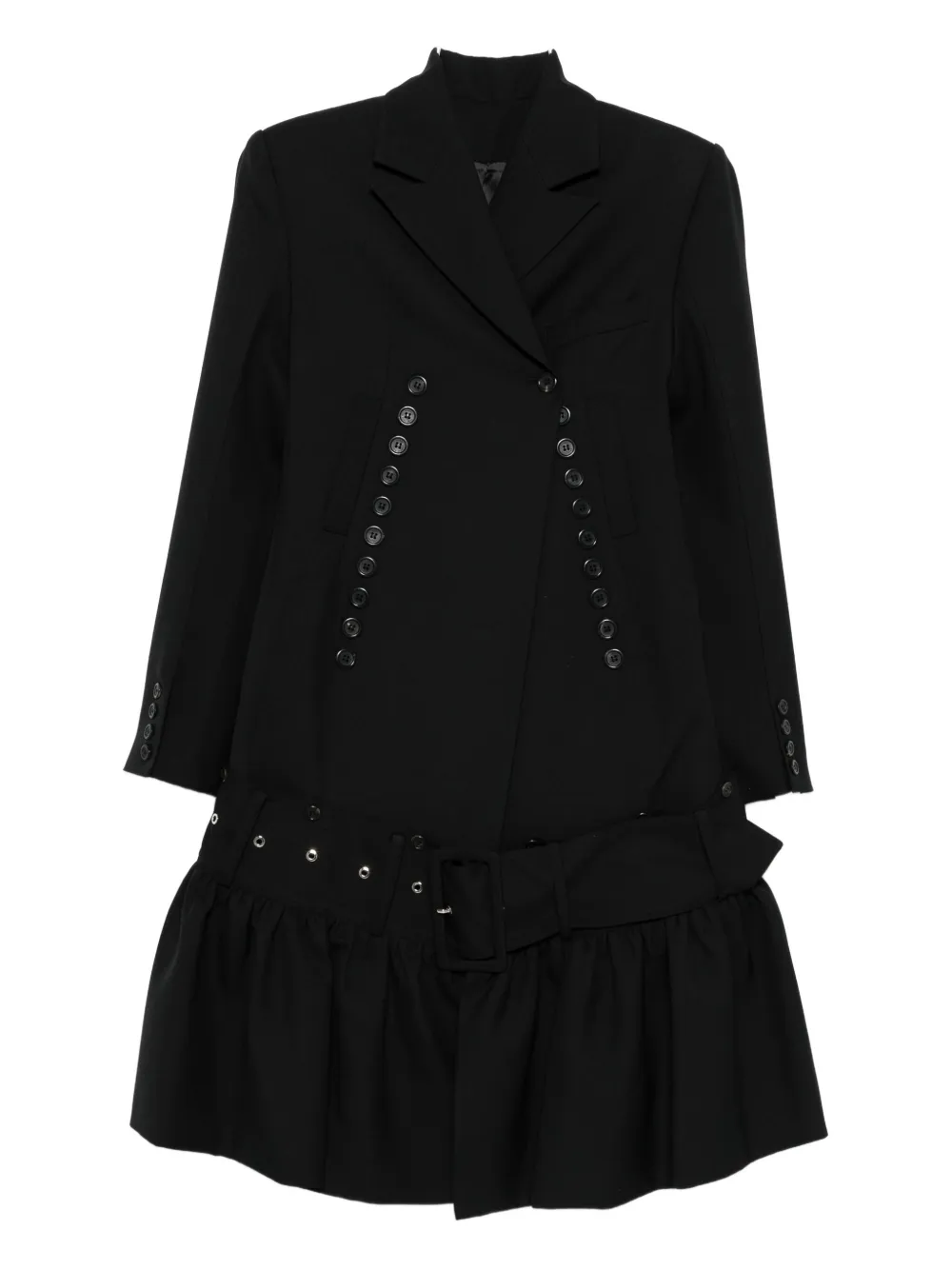 Rokh Button-detailed Ruffled Coat In Black