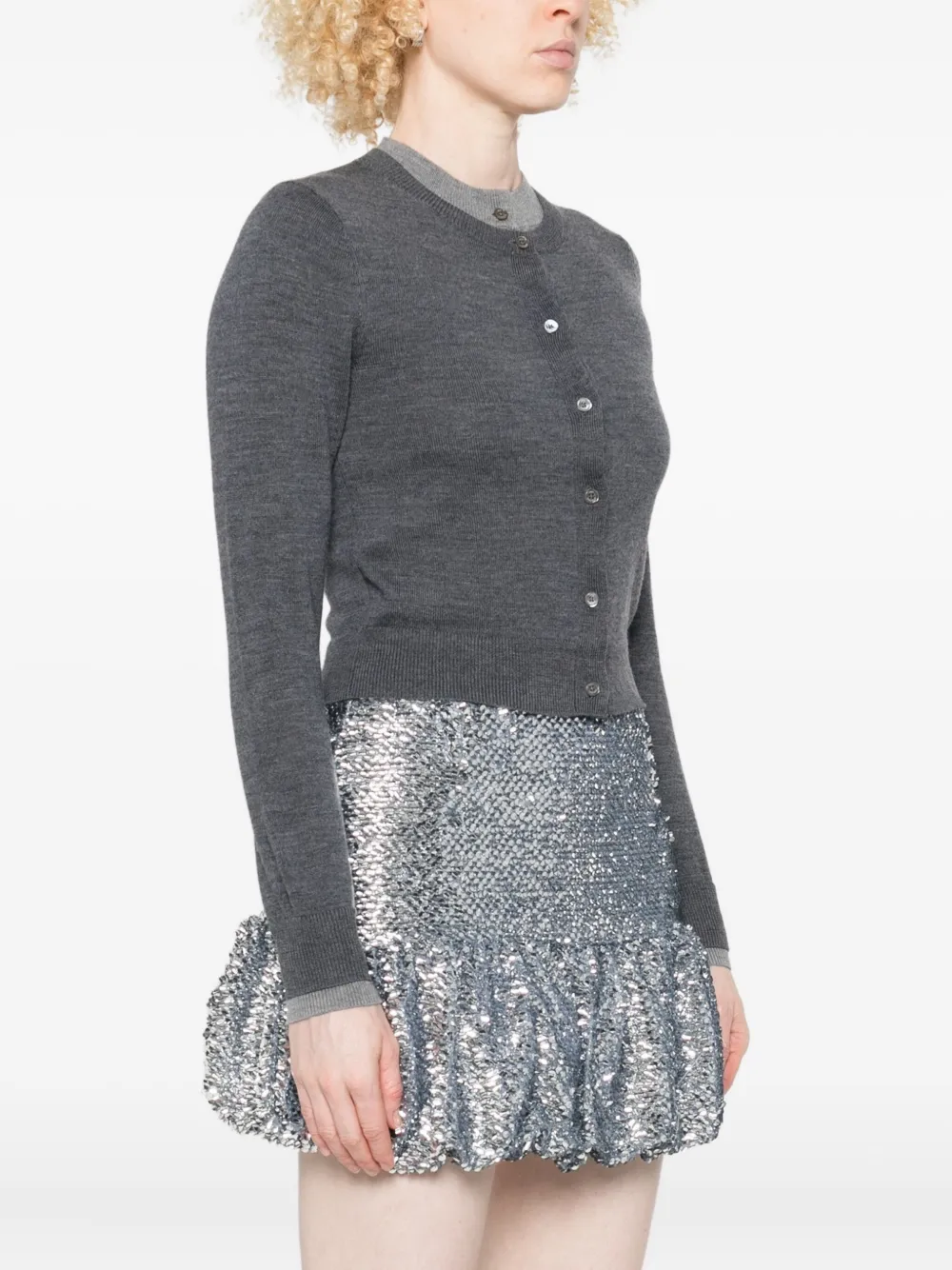 Rokh Double-layered Button Cardigan In Gray