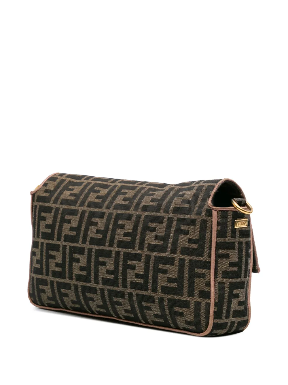 Pre-owned Fendi 2010-2025 Zucca Canvas Paisley Embroidery Baguette Satchel In Brown