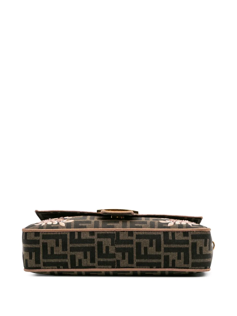 Pre-owned Fendi 2010-2025 Zucca Canvas Paisley Embroidery Baguette Satchel In Brown