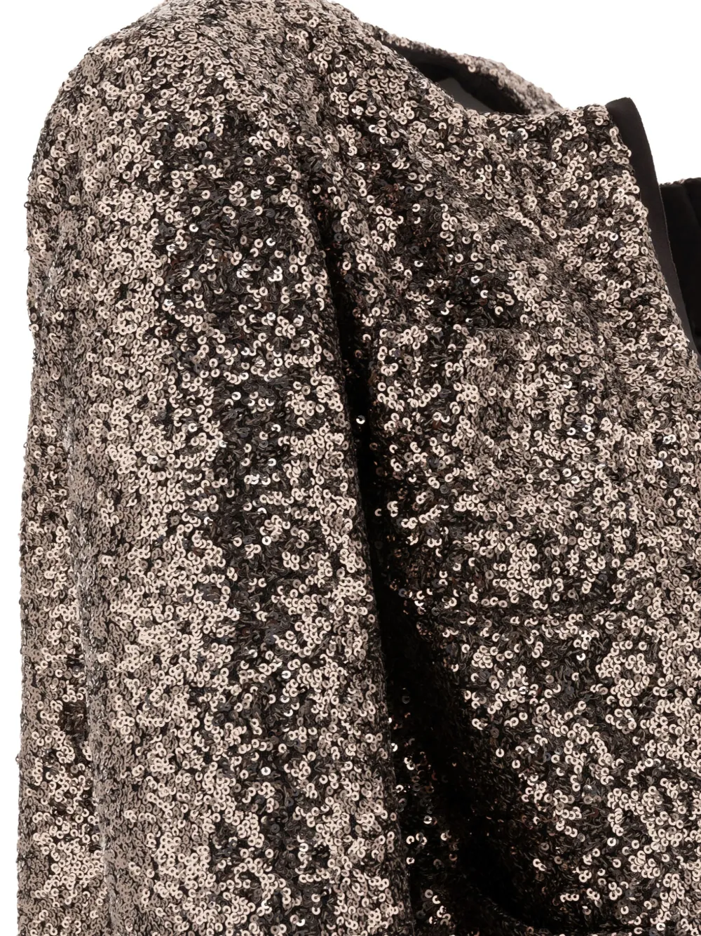 Fit F.it Cropped Sequined Jacket With Open Front In Brown