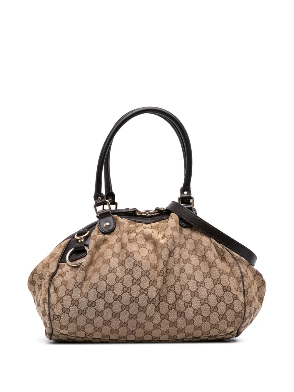 Pre-owned Gucci 2016-2025 Gg Canvas Sukey Satchel In Brown