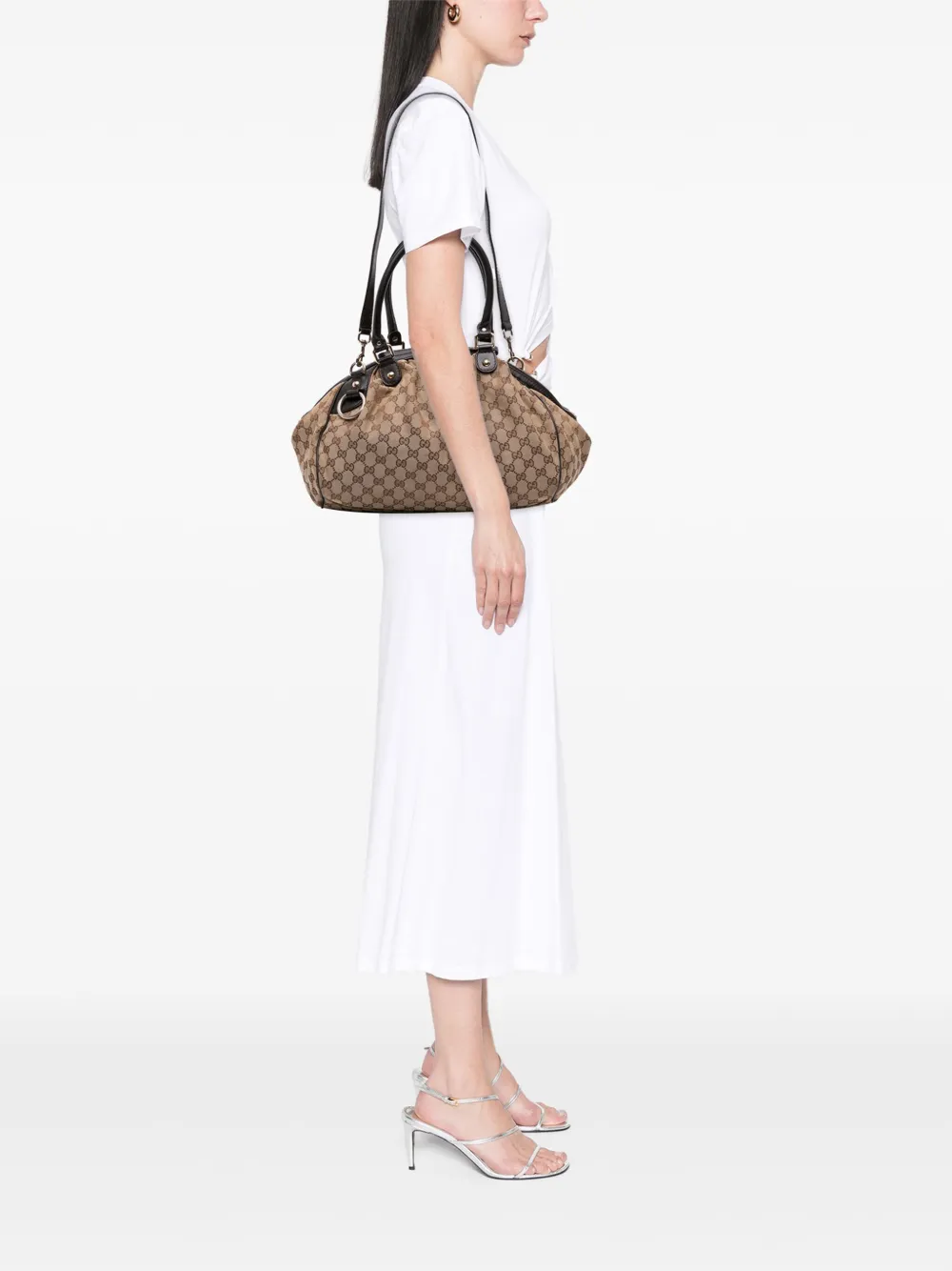 Pre-owned Gucci 2016-2025 Gg Canvas Sukey Satchel In Brown