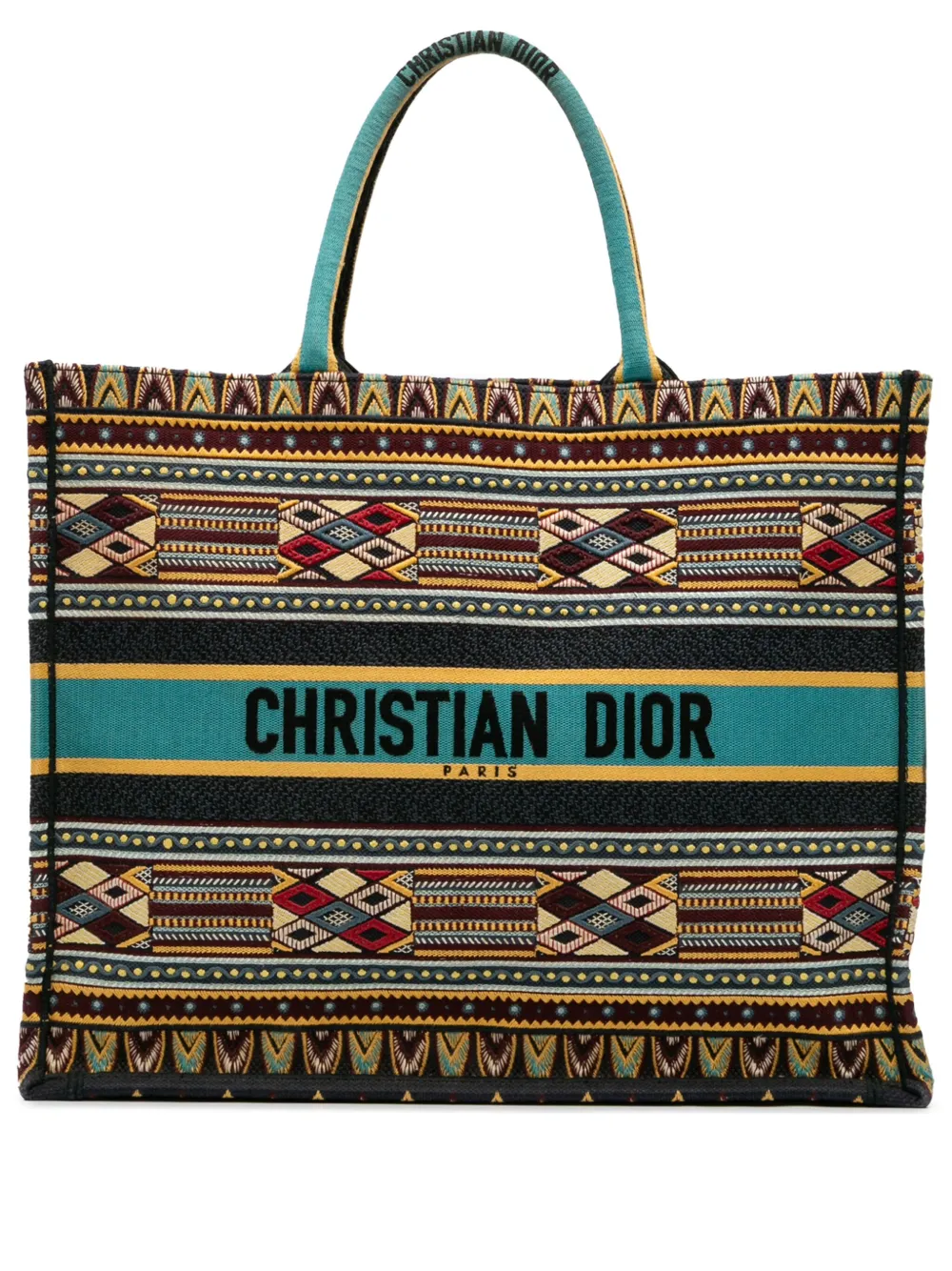 Christian Dior Pre-Owned 2019 ラージ エンブロイダリー キャンバスブック ハンドバッグ - ブルー Christian Dior Pre-Owned 2019 ラージ エンブロイダリー キャンバスブック ハンドバッグ - ブルー
