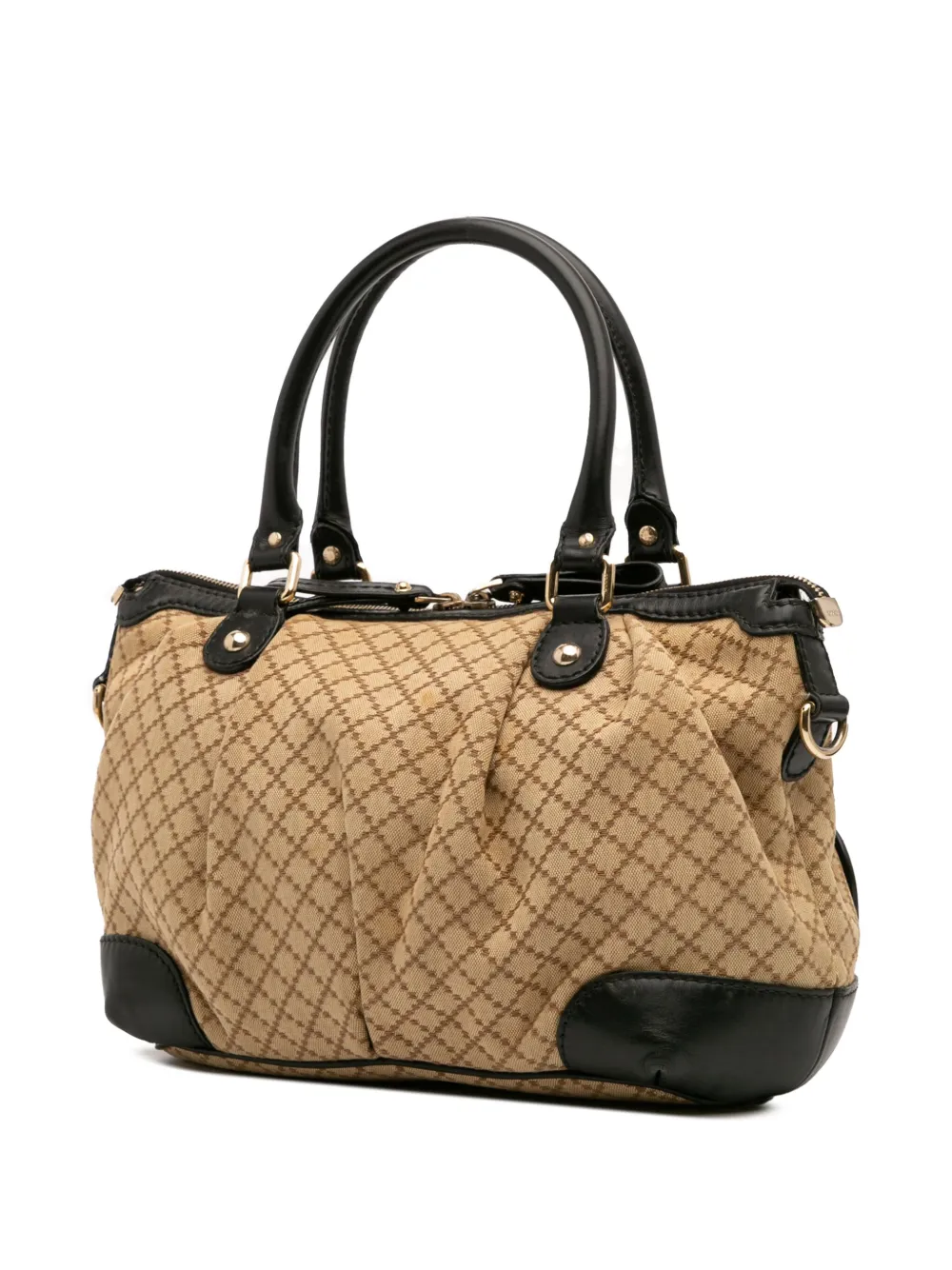 Pre-owned Gucci 2016-2025 Diamante Canvas Sukey Satchel In Brown