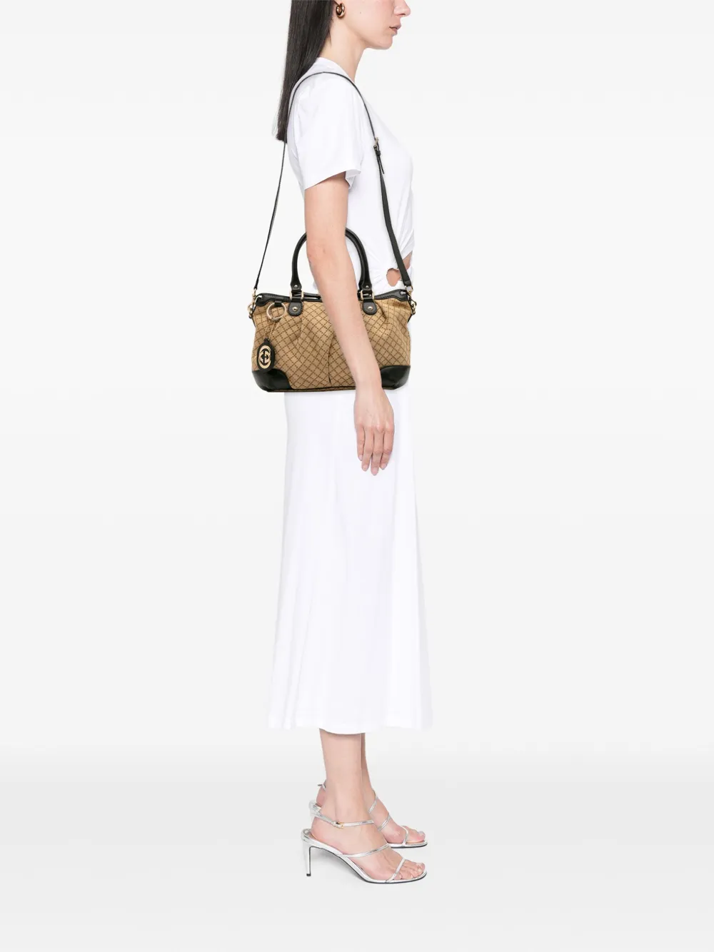 Pre-owned Gucci 2016-2025 Diamante Canvas Sukey Satchel In Brown