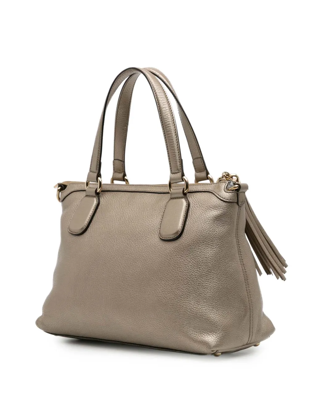 Pre-owned Gucci 2016-2025 Small Metallic Leather Soho Working Satchel In Gold