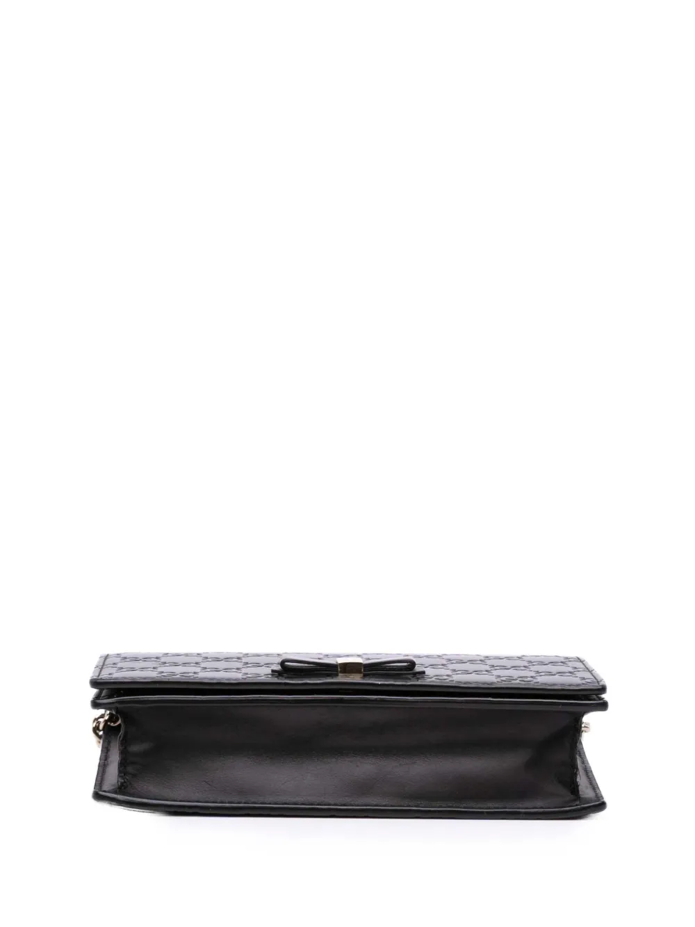 Pre-owned Gucci 2000-2015 Mini Ssima Bow Signature Wallet On Chain Crossbody Bag In Black