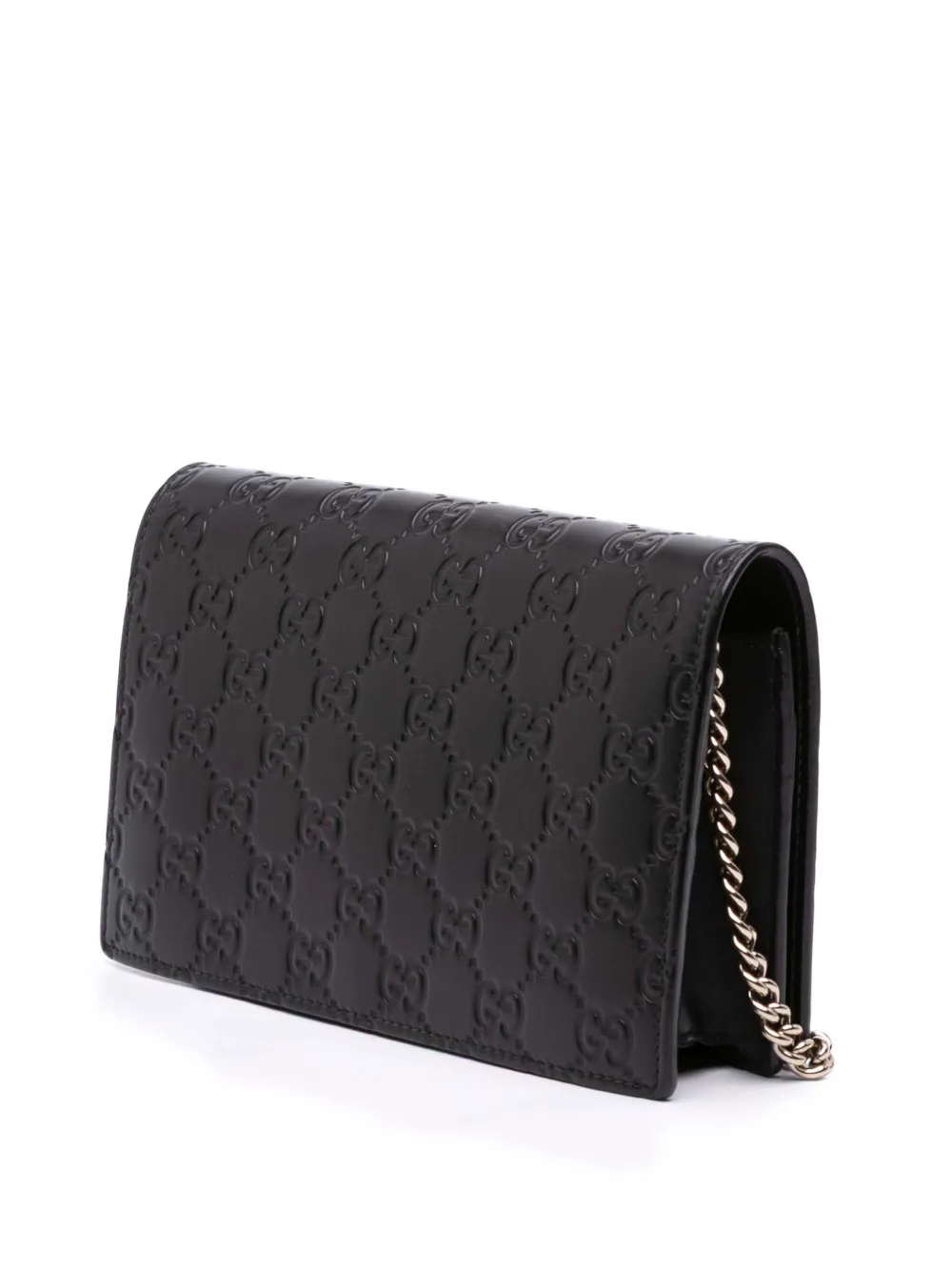 Pre-owned Gucci 2000-2015 Mini Ssima Bow Signature Wallet On Chain Crossbody Bag In Black