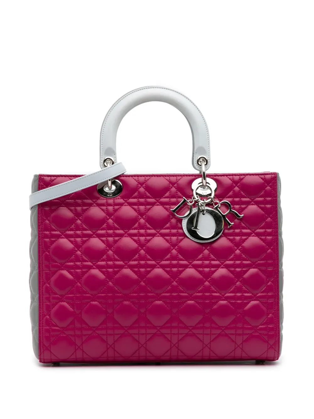 Christian Dior Pre-Owned 2014 ラージ バイカラー ラムスキン カナージュ レディ ディオール サッチェルバッグ Christian Dior Pre-Owned 2014 ラージ バイカラー ラムスキン カナージュ レディ ディオール サッチェルバッグ