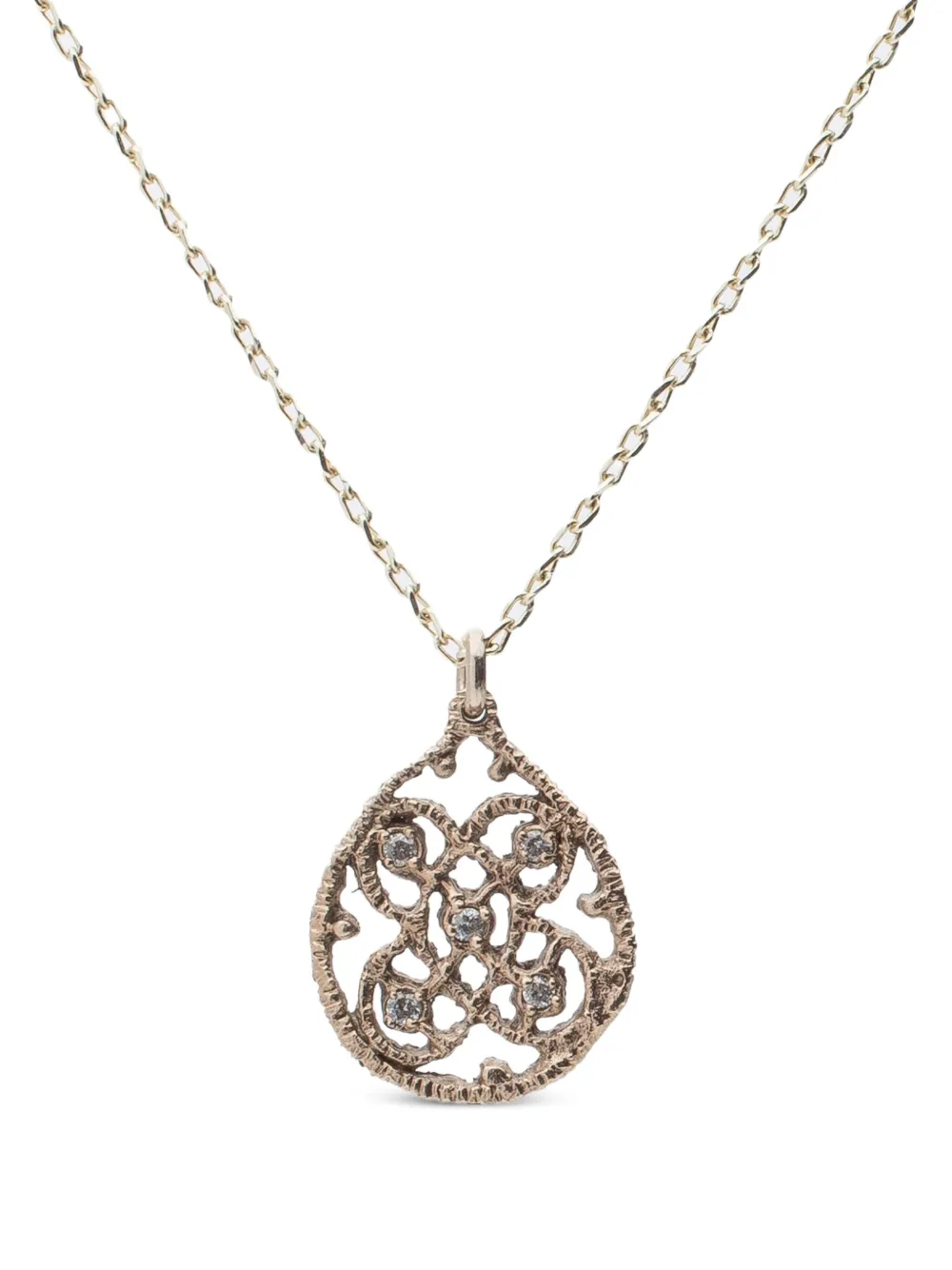  Noguchi 14k Yellow Gold Diamond Drop R Diamond Necklace 
