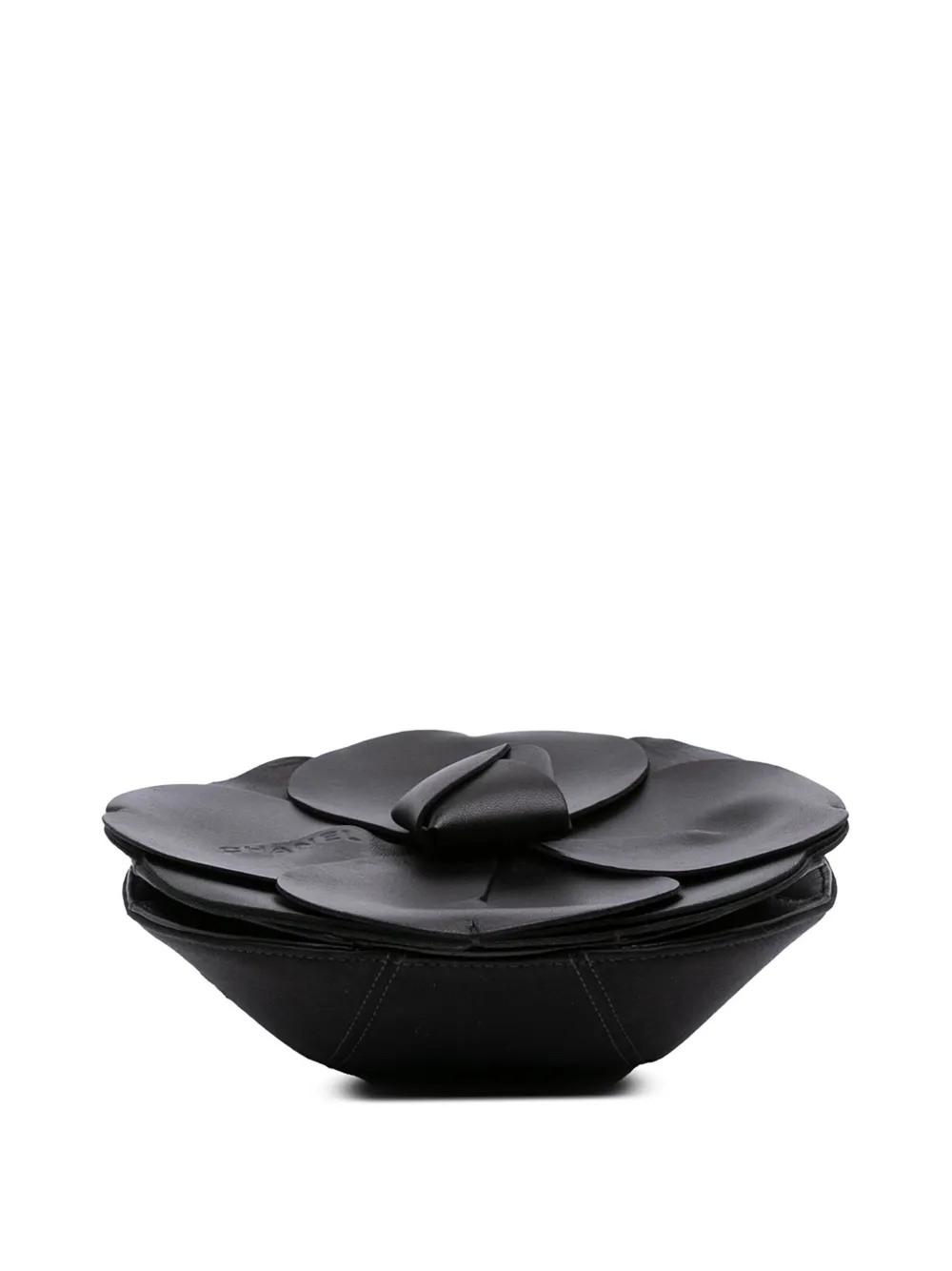 Pre-owned Chanel 2002-2003 Lambskin And Satin Camellia Flower Evening Bag Handbag In Black