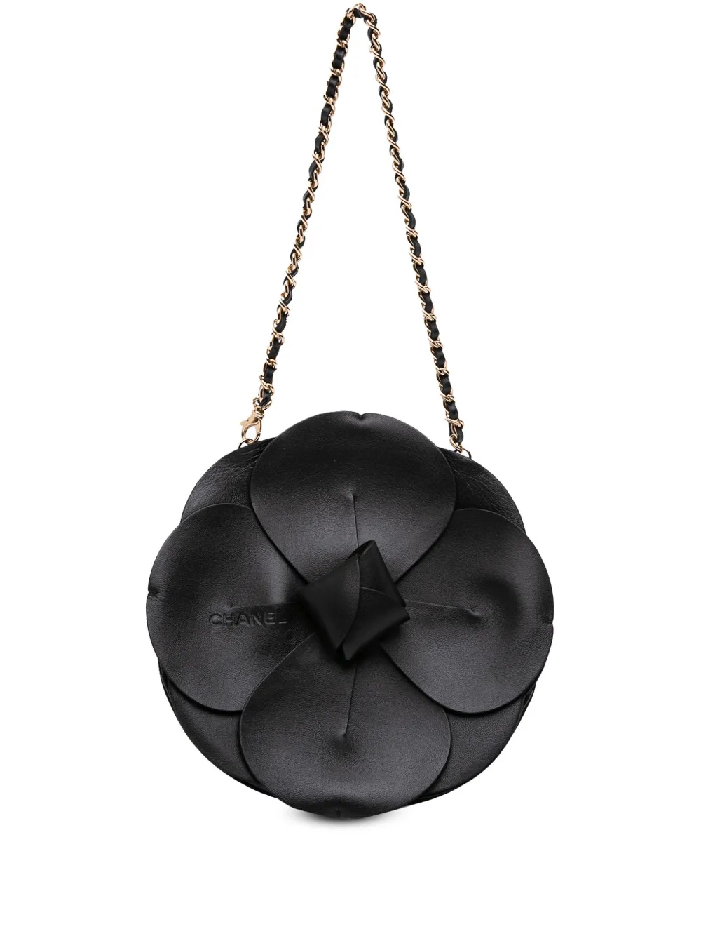 Pre-owned Chanel 2002-2003 Lambskin And Satin Camellia Flower Evening Bag Handbag In Black